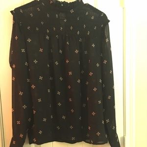 High-Neck Smocked Blouse